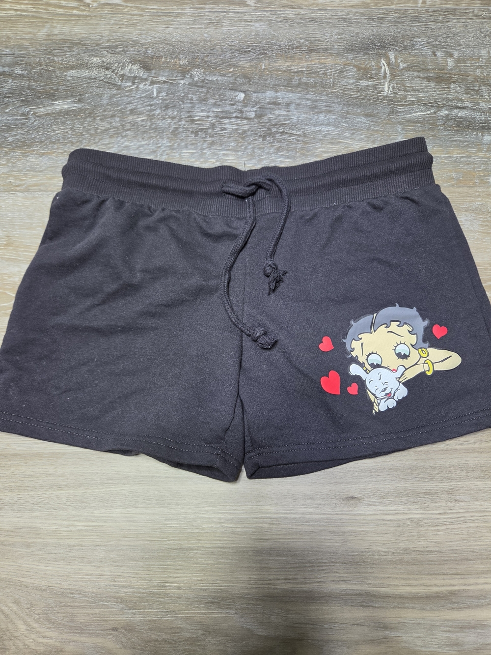Betty Boop Drawstring Graphic Sweat Shorts Juniors M 7/9 Black